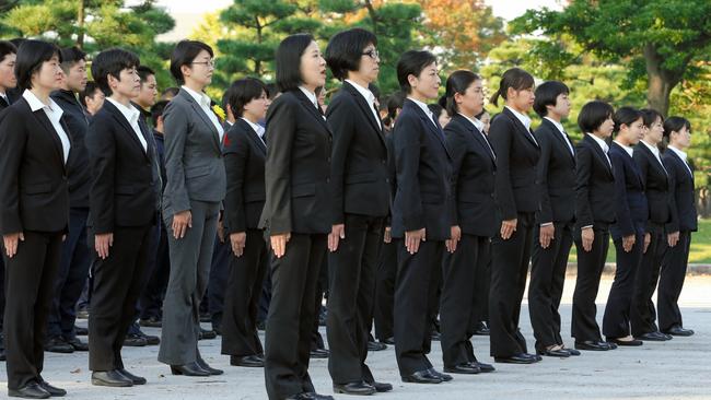 The all-female riot officers deployed to protect female dignitaries, including Melania and Ivanka Trump. Picture: The Asahi Shimbun via Getty Images.