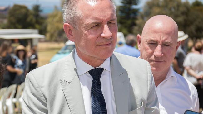 Premier Jay Weatherill speaks to the media on Sunday from Whyalla. Picture: Matt Loxton