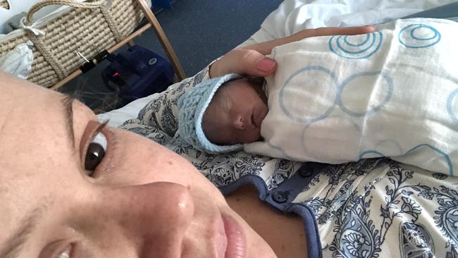 Emma Quinn with her son Harry after birth. Picture: Supplied