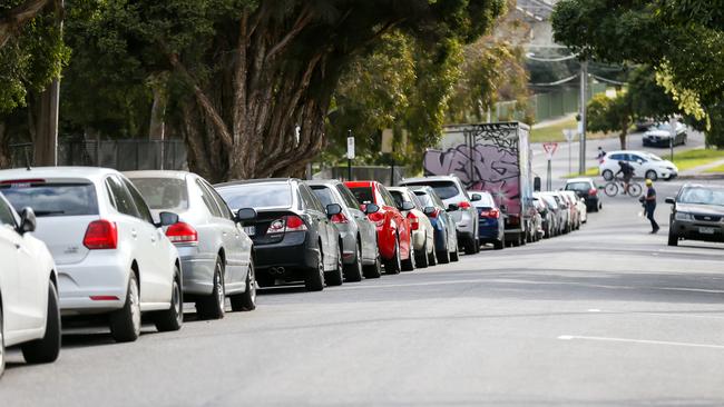 Parked cars choke the streets around Box Hil Hospital. Picture: Tim Carrafa