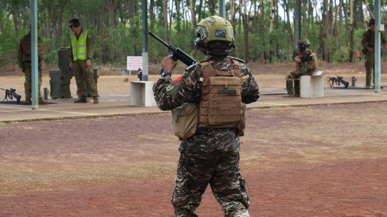 A Timorese soldier makes their way to the firing point.