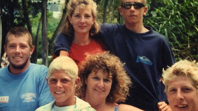 Surfer Mick Fanning, centre, with the family in the early 1990s when he was around 11 or 12 years old. Older brother Pete is on the far left, with sister Rachel and Sean at the back, Mick's mother Liz in the centre and brother Ed on the far right. Picture: ‘Surf for Your Life' Mick Fanning's autobiography