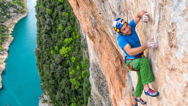 Chris Sharma at Mont-rebei, Spain. Picture: Simon Carter