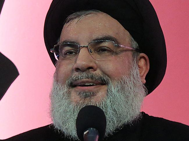 (FILES) Hassan Nasrallah, the head of Lebanon's militant Shiite Muslim movement Hezbollah, speaks during a ceremony in a southern suburb of the capital Beirut on October 11, 2016. A source close to Lebanon's Hezbollah group said on September 28 that contact had been lost since last evening with chief Hassan Nasrallah, after Israel said it had "eliminated" him in a strike on the group's southern Beirut bastion (Photo by STRINGER / AFP)