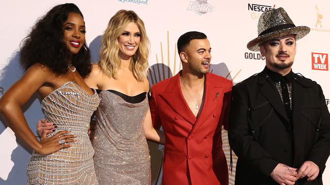 Old guard: Kelly Rowland, Delta Goodrem, Guy Sebastian and Boy George at the 2019 Logie Awards. Picture: Jono Searle/Getty Images