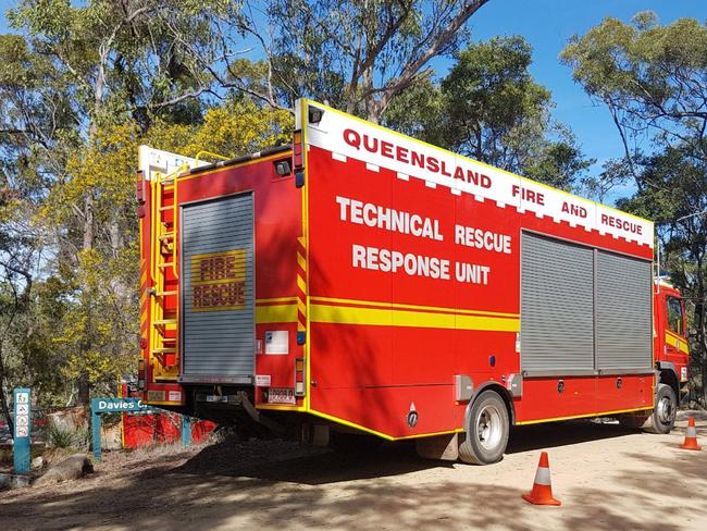 The technical rescue response unit at a waterfall at Davies Creek National Park on the Tablelands.