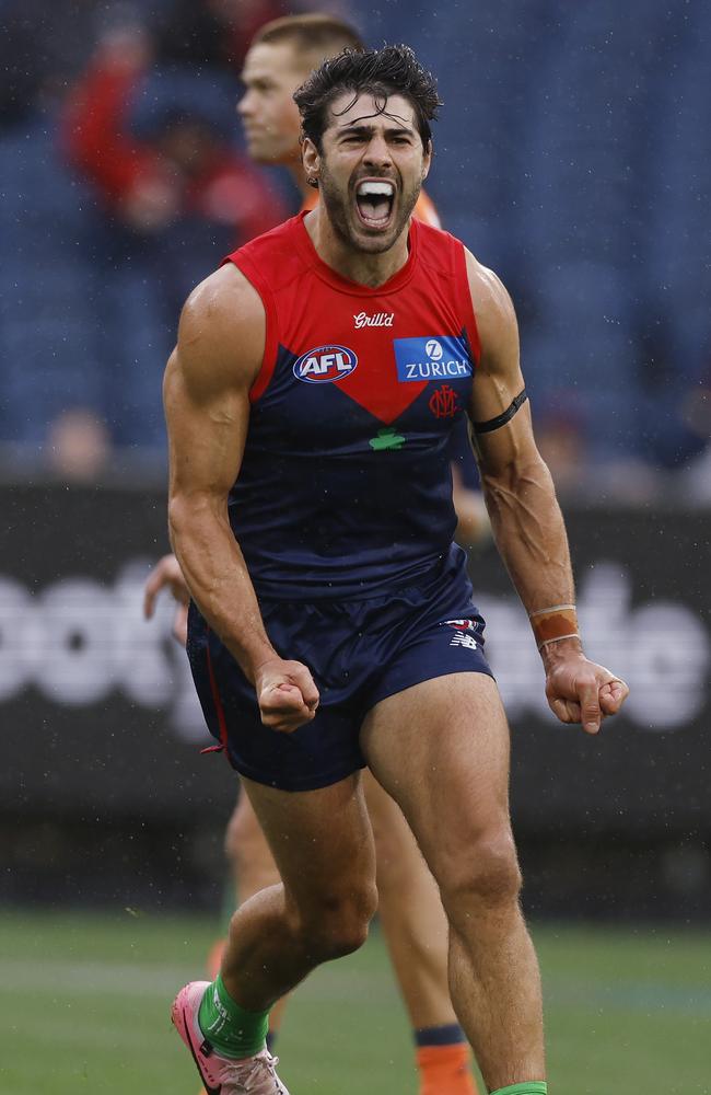 Christian Petracca kicked two first-half goals. Picture: Michael Klein