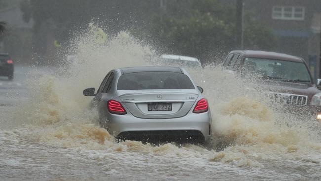 Flooding in Boondah Rd, Warriewood in February, 2020, close to the proposed development site. Picture: John Grainger