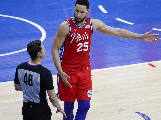 Where Ben Simmons plays this NBA season remains uncertain as his ugly trade standoff with the Philadelphia 76ers continues. Picture: Tim Nwachukwu/Getty Images/AFP.