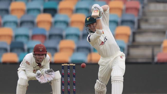 George Bailey, of the Tigers, on day 2 of the Sheffield Shield match between Tasmania and Queensland at Blundstone Arena. Picture: AAP Image/Rob Blakers