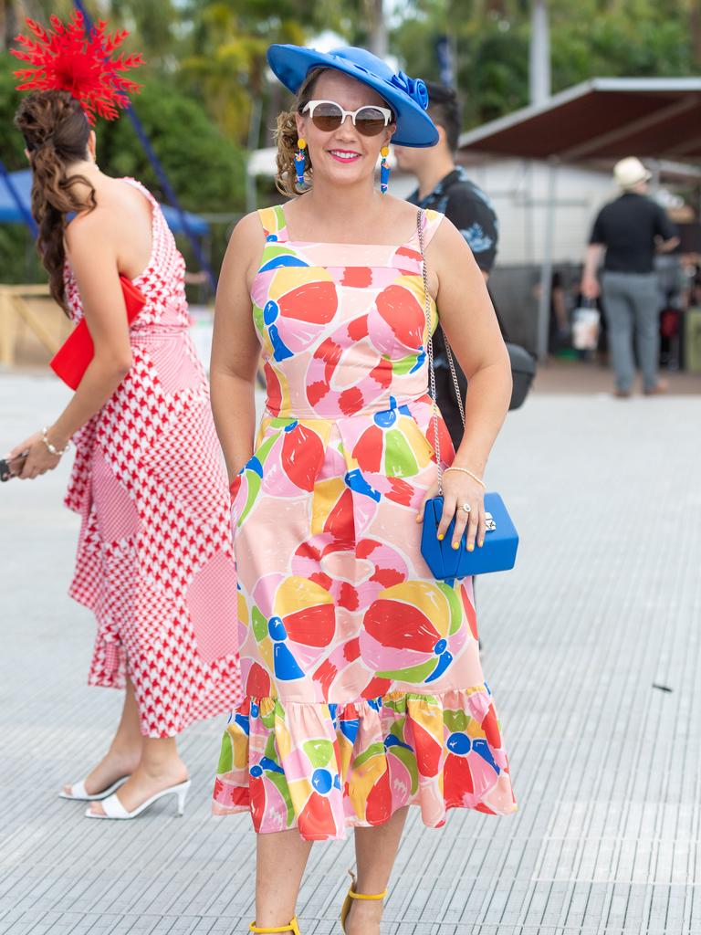 Fashions on the Field competitor Bonnie Short made her own dress, is wearing a vintage hat and earrings from Salvation Jewellery. Picture: Che Chorley