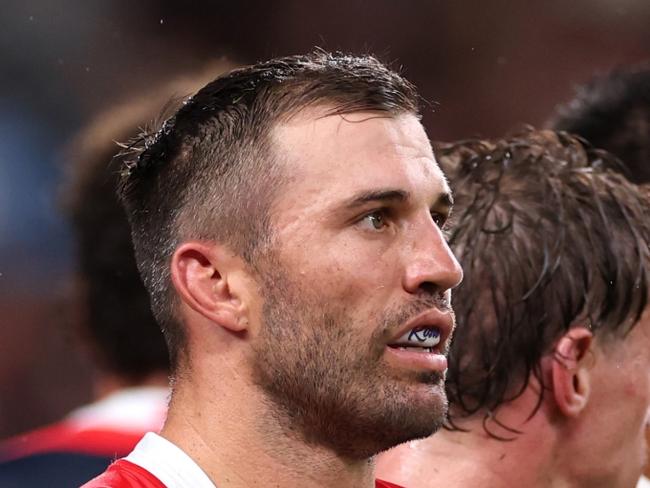 SYDNEY, AUSTRALIA - MARCH 06: James Tedesco of the Roosters reacts after a Broncos try during the round one NRL match between Sydney Roosters and Brisbane Broncos at Allianz Stadium on March 06, 2025, in Sydney, Australia. (Photo by Cameron Spencer/Getty Images)