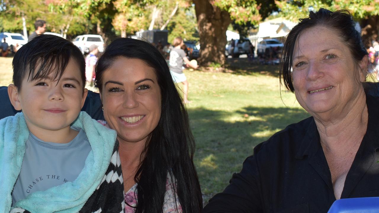 Bohdi Jewell, 4, and Emika Jewell of Mackay with Karen Jewell from North Mackay at Savour Seaforth 2021. Picture: Tara Miko