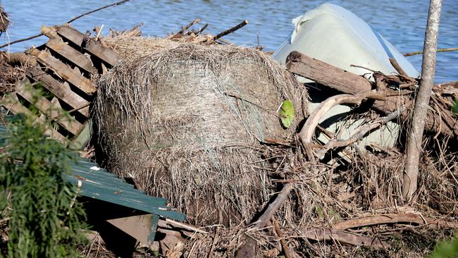 Debris from the storms on John Polson’s farm. Picture: Nathan Edwards