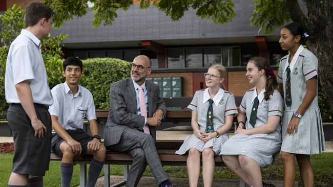 Headmaster Paul Browning with St Paul’s School students. Picture: Mark Cranitch