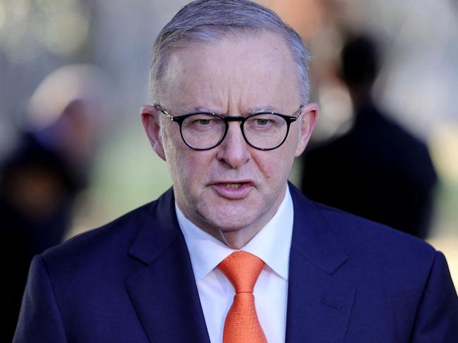 Australian Prime Minister Anthony Albanese speaks with media after Parliamentary church service in Canberra on July 26, 2022. (Photo by AFP)