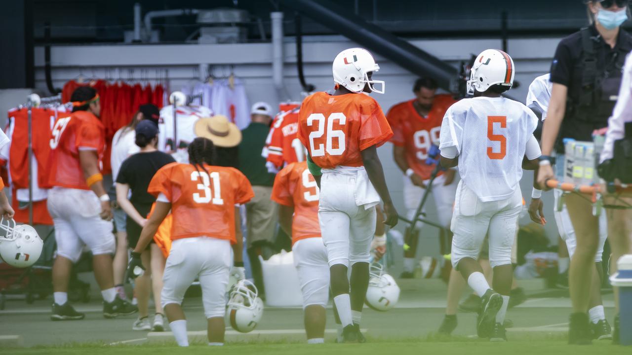 The players were wearing 1990 University of Miami training gear. Picture Lachie Millard