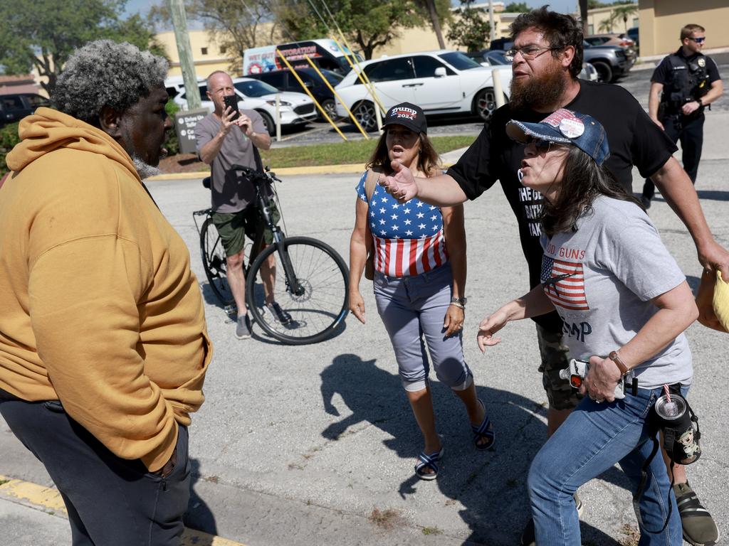 Supporters of Biden and Trump debate outside the Fort Pierce courthouse during Trump’s visit for his criminal classified records case. Picture: Joe Raedle/Getty Images