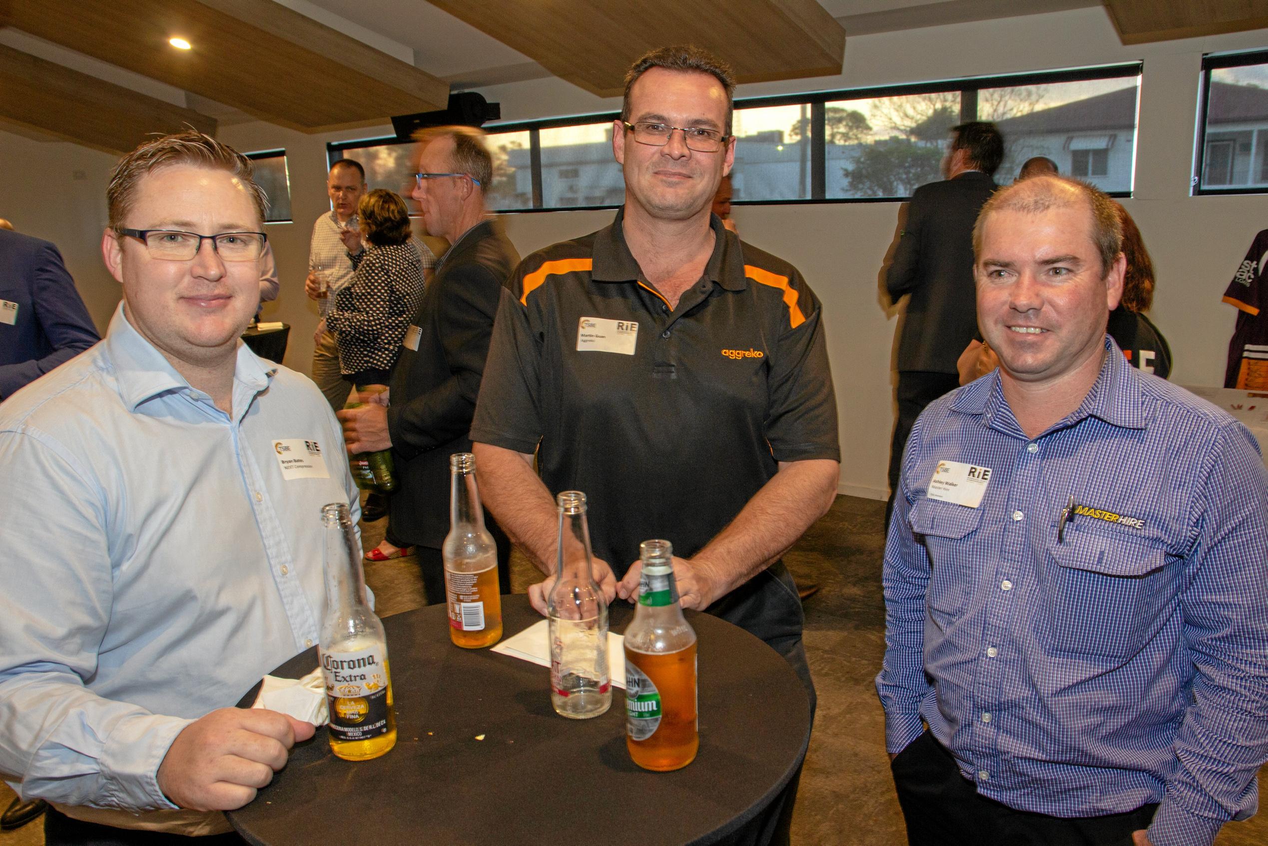 Bryan Bates, Martin Guan, Ashley Walker at TSBE's October Enterprise Evening at the Dalby League's Club on October 11, 2018. Picture: Dominic Elsome