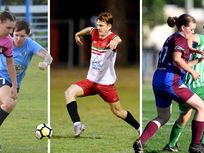 FQPL Northern's top defenders of 2024. Estates player Brooke McLeod takes on MA Olympic's Monika Anderson, Saints Eagles Souths' David Payne, and MA Olympic's Keeleigh Hayward challenges Warriors player Catherine Roncato.