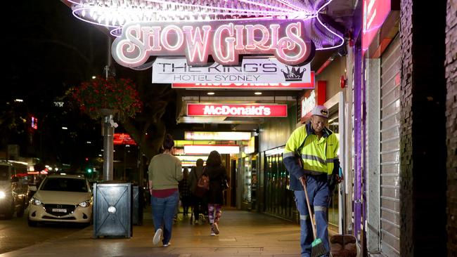 Plenty of room on the pavement on Darlinghurst Rd as lockout laws took effect. Picture: Jonathan Ng