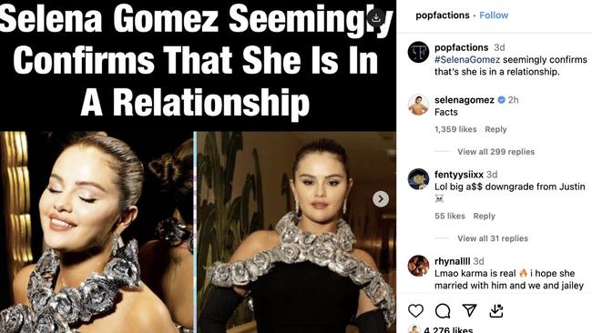 Gomez herself commented on the post. Picture: Instagram