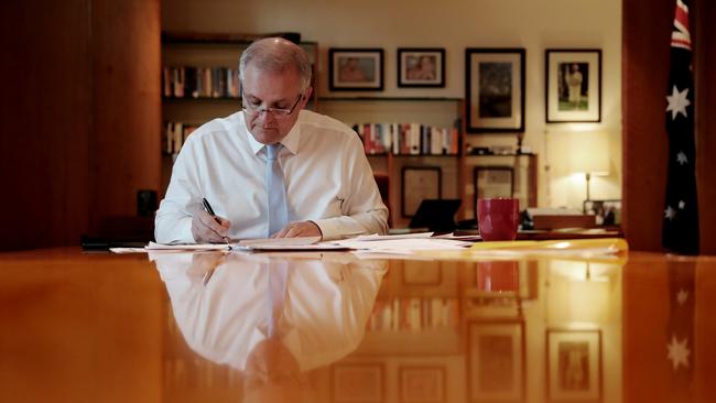 Scott Morrison in his office at Parliament House in Canberra. Picture: Adam Taylor