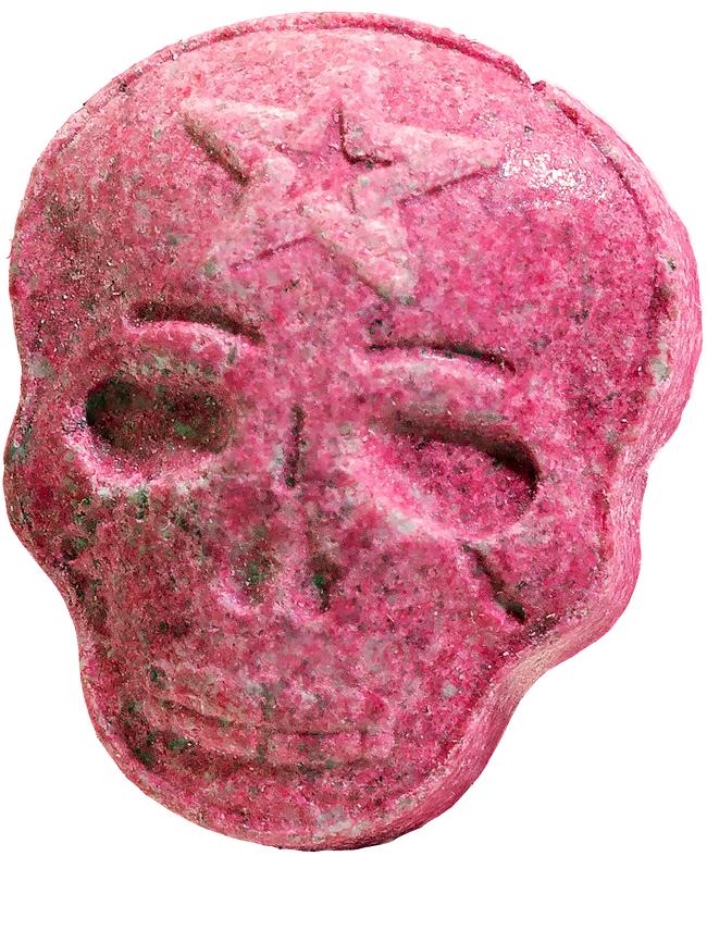 Party drugs such as MDMA and ecstasy come in all shapes and sizes including this ominous pink skull