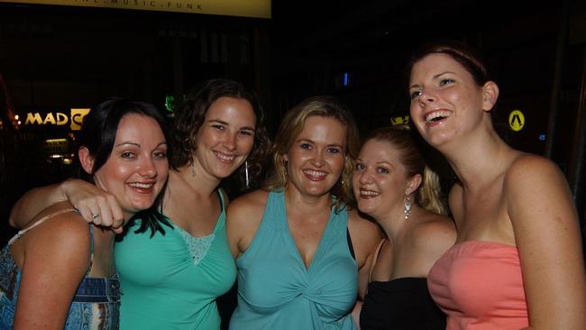 Kyla Rake, Lani Parker, Jodi Flowers, Caron Jackson and Nicola Adams on Flinders Street East Pic Bryan Lynch AD246037