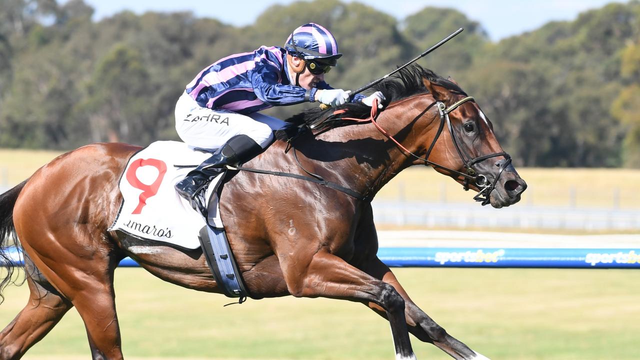 She's Bulletproof breaks through for a stakes win in the Group 3 Geoffrey Bellmaine Stakes at Sandown on Saturday. Picture: Brett Holburt/Racing Photos via Getty Images