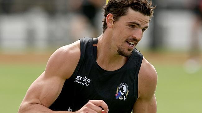 Scott Pendlebury picks up the pace at pre-season training. Picture: Wayne Ludbey
