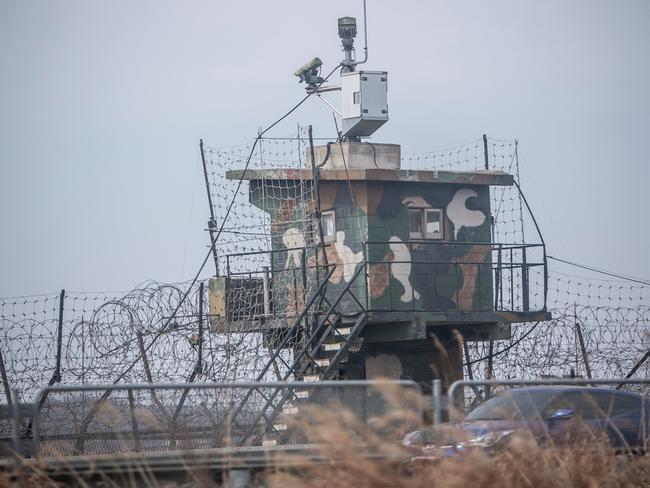 PAJU, SOUTH KOREA - APRIL 07:  A South Korean army post with security cameras stands in the fortified Demilitarised Zone (DMZ) on April 7, 2018 in Paju, South Korea. On April 27, 2018, South Korean President Moon Jae-in and North Korean leader Kim Jong-un will hold their first meeting in the joint security area (JSA) inside the DMZ amid international attention and before the summit between Kim and the U.S. president Donald Trump.  (Photo by Jean Chung/Getty Images)