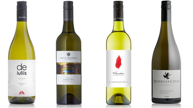 De Iuliis Hunter Valley semillon, Deep Woods sauvignon blanc, Flametree sauvignon blanc semillon and Hoddles Creek Estate chardonnay.