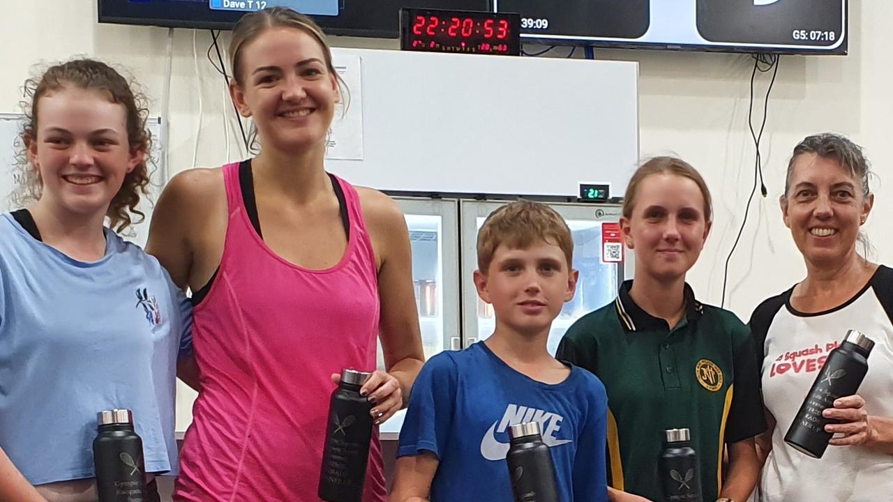 Squash - B-grade runners-up Zoe Parker, Rachael Harratt, Jonathon Wilcox, Hannah Wilcox and Nina Wilcox.