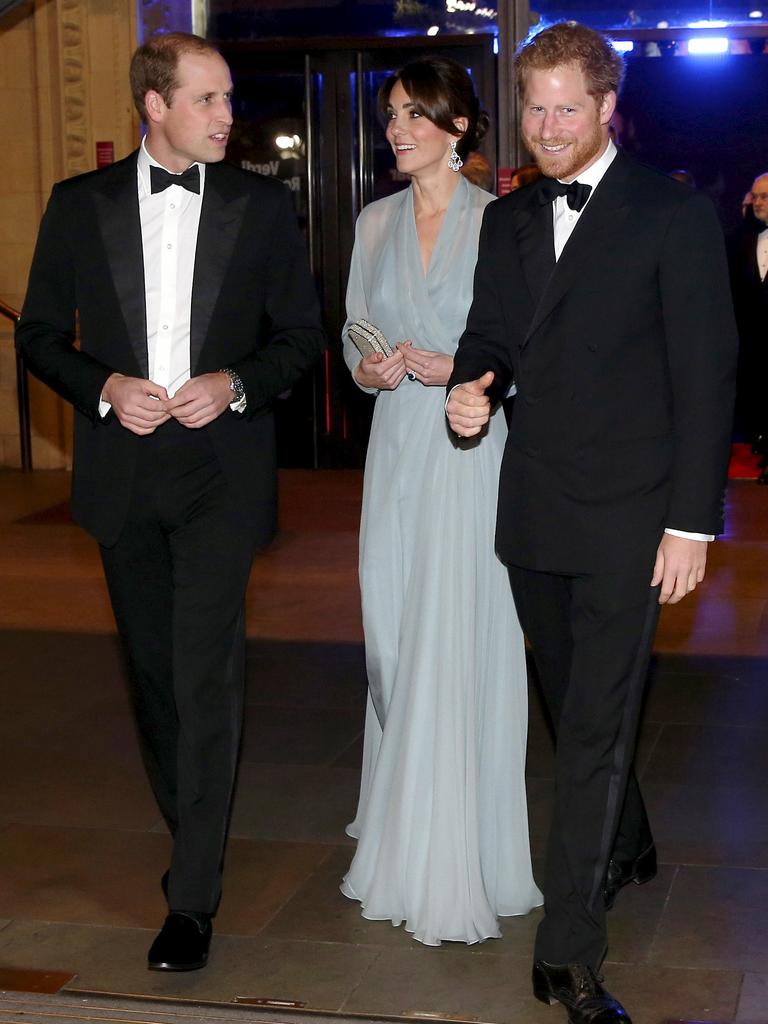 Prince William, Duke of Cambridge, Prince Harry and Catherine, Duchess of Cambridge attend the Royal Film Performance of “Spectre”at Royal Albert Hall on October 26, 2015 in London. Picture: Reuters