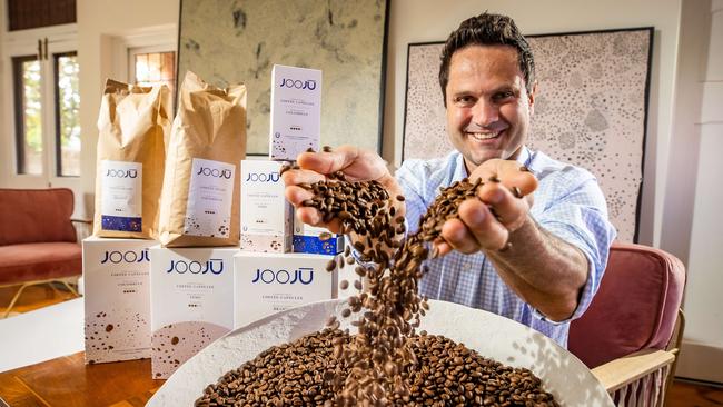 Gavin Wanganeen has launched his own brand of coffee beans and pods, JooJu. Picture: Tom Huntley