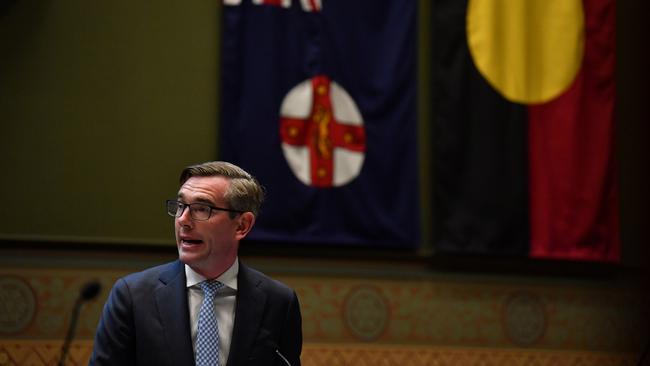 NSW Treasurer Dominic Perrottet in parliament on budget day. Picture: AAP