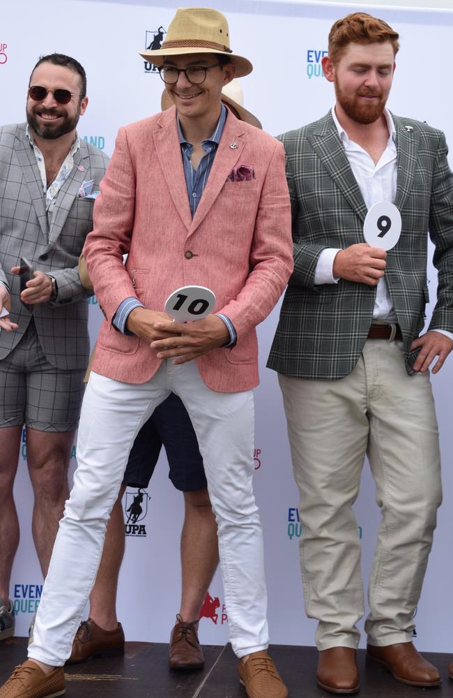 Men's fashion on the field second place contestant at the Rockhampton Jaguar Land Rover Pop-Up Polo on June 3, 2023. Picture: Aden Stokes