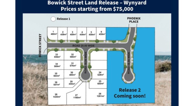 Blocks of subsidised land available at 28 Bowick St, Wynyard. Picture: realestate.com.au