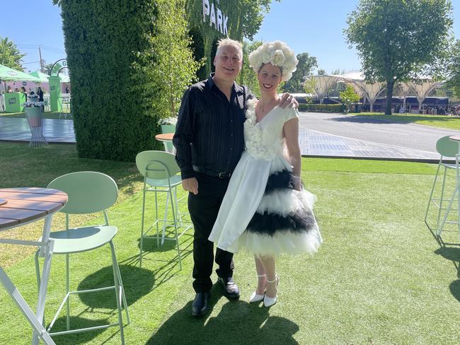 Guests in striking racewear at Penfolds Derby Day at the Flemington Racecourse on Saturday, November 02, 2024: