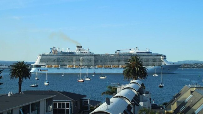 Ovation of the Seas left Tauranga shortly before 7am for the rest of its shortened cruise of New Zealand. Picture: Charles Miranda