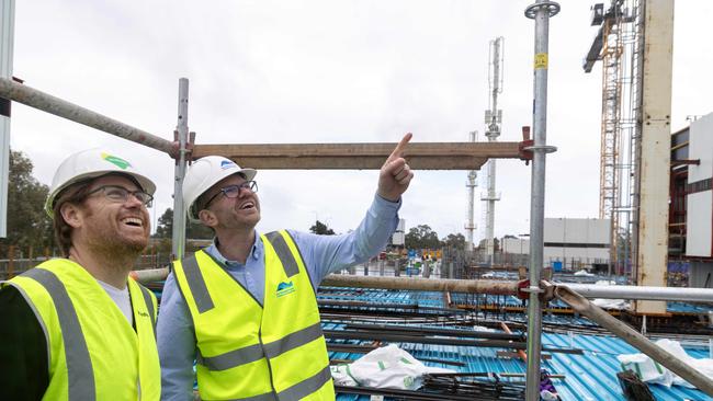 Daniel Shaw – Construction Director of Lendlease and Health Minister Chris Picton on the site of the new Women’s and Children’s Hospital in Adelaide. Picture: Kelly Barnes