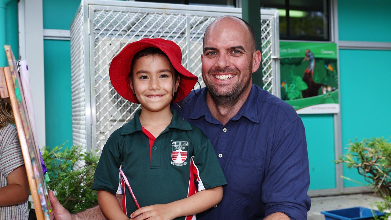 Sam Thomson with his daughter Aria Thomson, 5, at the Whitfield State School Father's Day activity afternoon. Picture: Brendan Radke