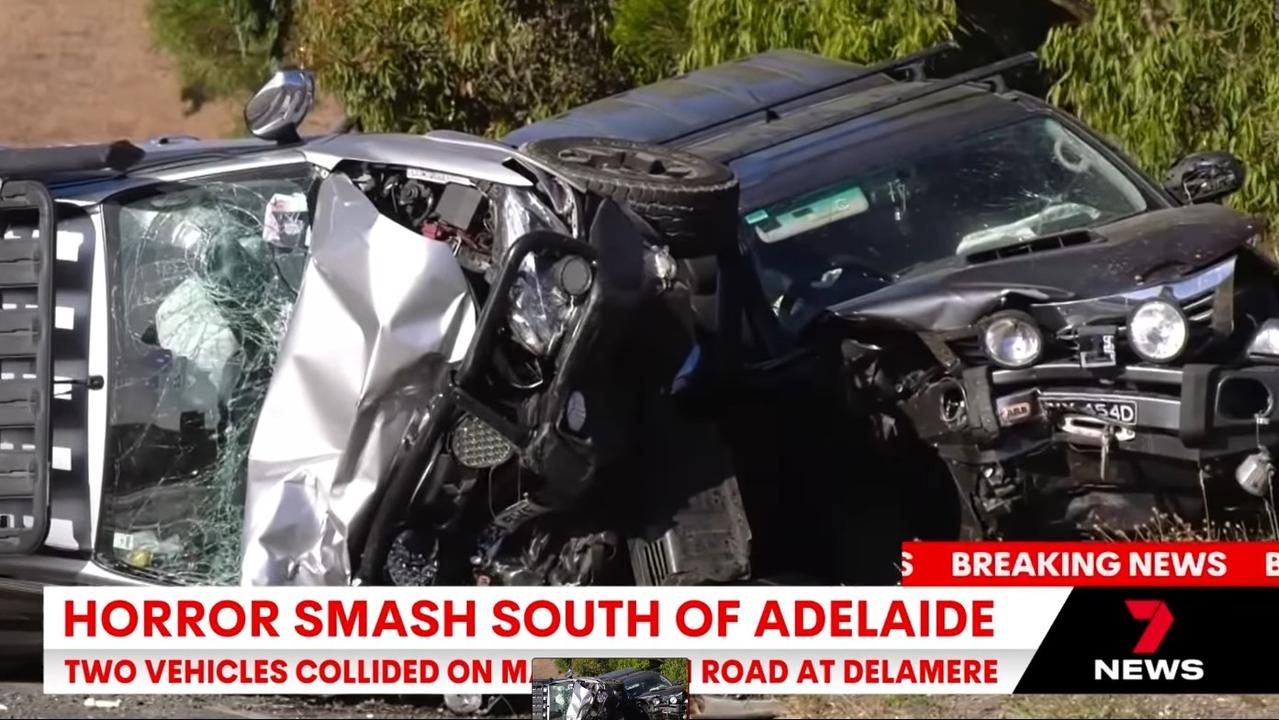 Emergency services at the scene of a serious two-car crash at Delamere on Wednesday. Picture: 7NEWS