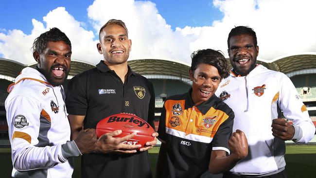 Hector Raymond, Dom Barry, Nason Dare and Ainsley Walker at Adelaide Oval yesterday. Picture: Sarah Reed