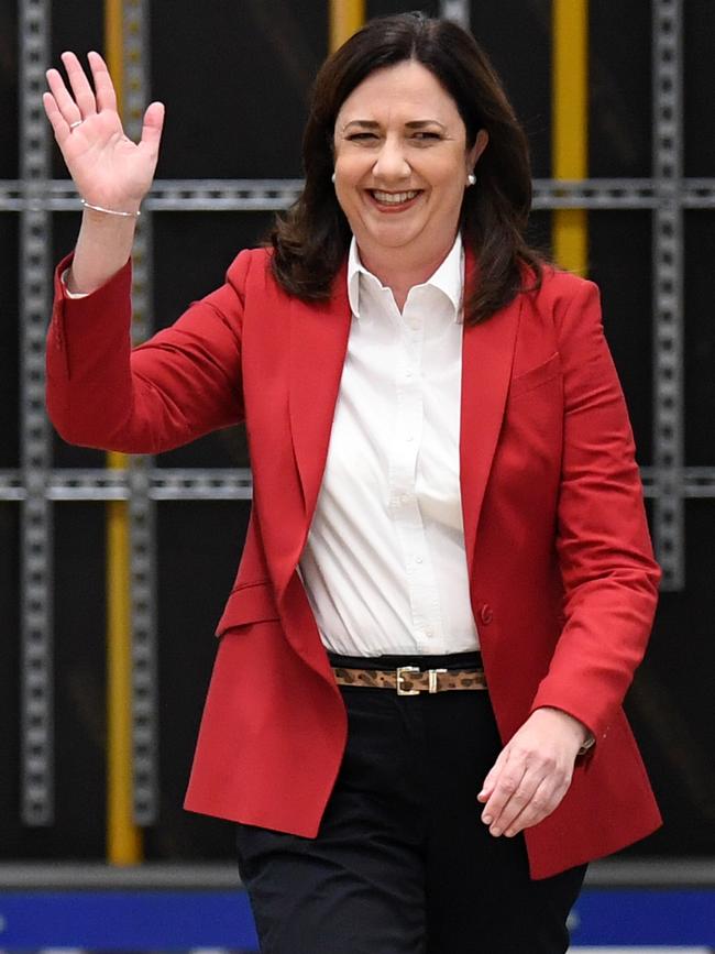 Queensland Premier Annastacia Palaszczuk opts for a Labor red blazer at the campaign launch earlier in October. Picture: NCA NewsWire/Dan Peled