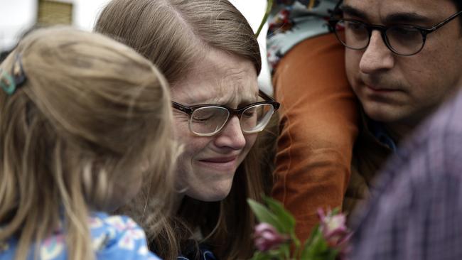 Mourners outside the Tree of Life Synagogue in Pittsburgh. Picture: AP