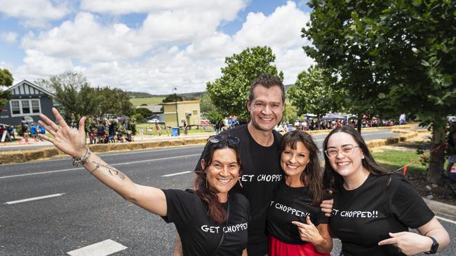 The Get Chopped support crew (from left) Niki Lawson, Chris Kalinowski, Kylie Turner and Rachel Green at the Greenmount Billy Kart Challenge, Saturday, November 23, 2024. Picture: Kevin Farmer