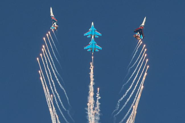 Russia's Sukhoi Su-30sm aircraft, which were used in the Black Sea attack, shown during a milirtary parade in Moscow last year