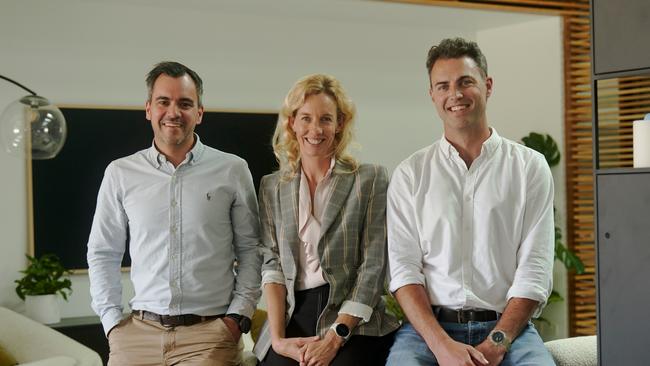 Visibuild co-founder and chief executive Damien Quinn, Skip Capital founder Kim Jackson and Visibuild director Ryan Treweek.